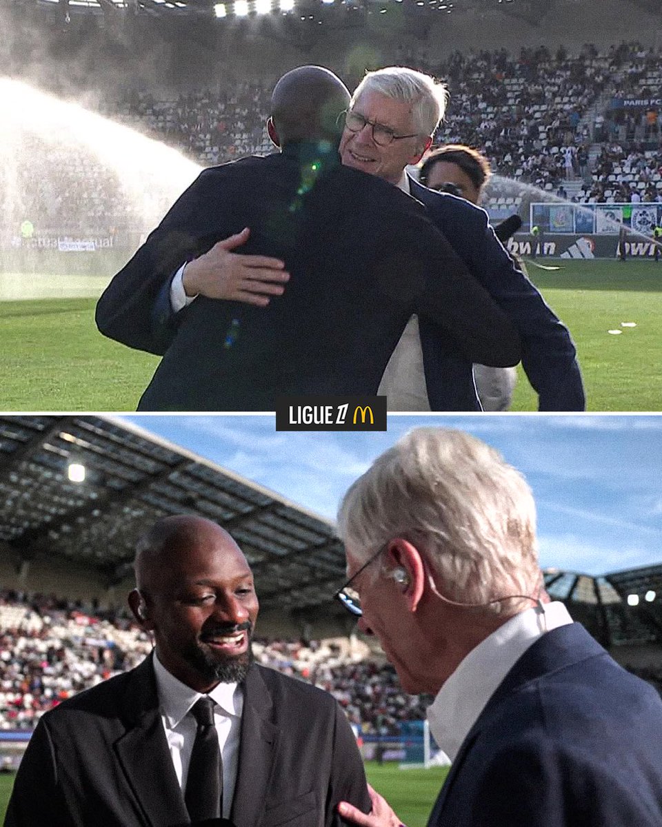 DailyAFC's tweet photo. A special reunion. Arsène Wenger and Abou Diaby back together on Ligue 1+ last night. ❤️ [@Ligue1_ENG] https://t.co/LQhHtaS3Ug