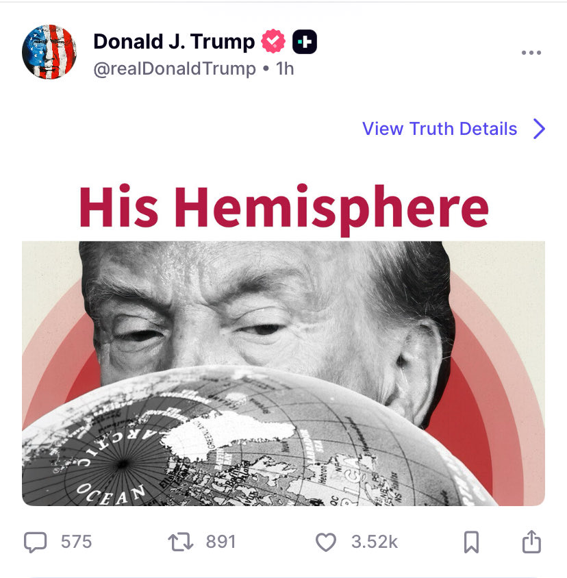 unusual_whales's tweet photo. Trump has posted HIS HEMISPHERE https://t.co/SU11l9s13C