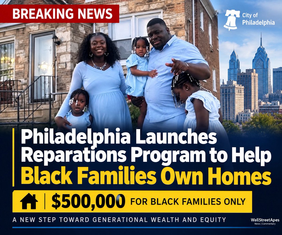 WallStreetApes's tweet photo. A new “reparations” program is launching in Germantown, Philadelphia to help Black families buy homes

- Must identify as Black
- Only black residents are eligible for the grants
- $500,000 is being funded over 10 years
- This is a race-restricted down-payment program being funded by a collaboration between Green Street Friends and birdSEED (Involved in Housing Justice grants)
- Must be a first-time homebuyer
- Household income ≤ $150,000

Just IMAGINE if there were grands being given out to ‘white families only’ to own homes….