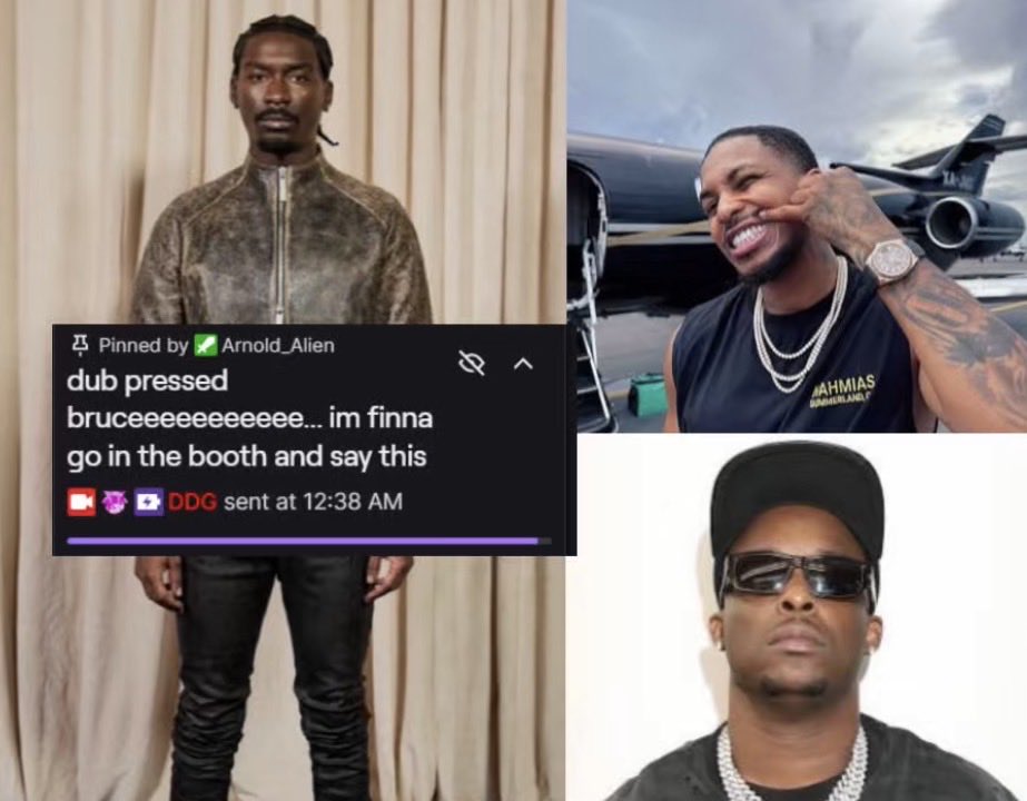 ayoTeqs's tweet photo. DDG says his brother NotQuiteLikeDub pressed BruceDropEmOff at the Kai Cenat’s Vivet Fashion show, after Bruce claimed nothing happened between them 😳😬 https://t.co/AEC1b1Kmft