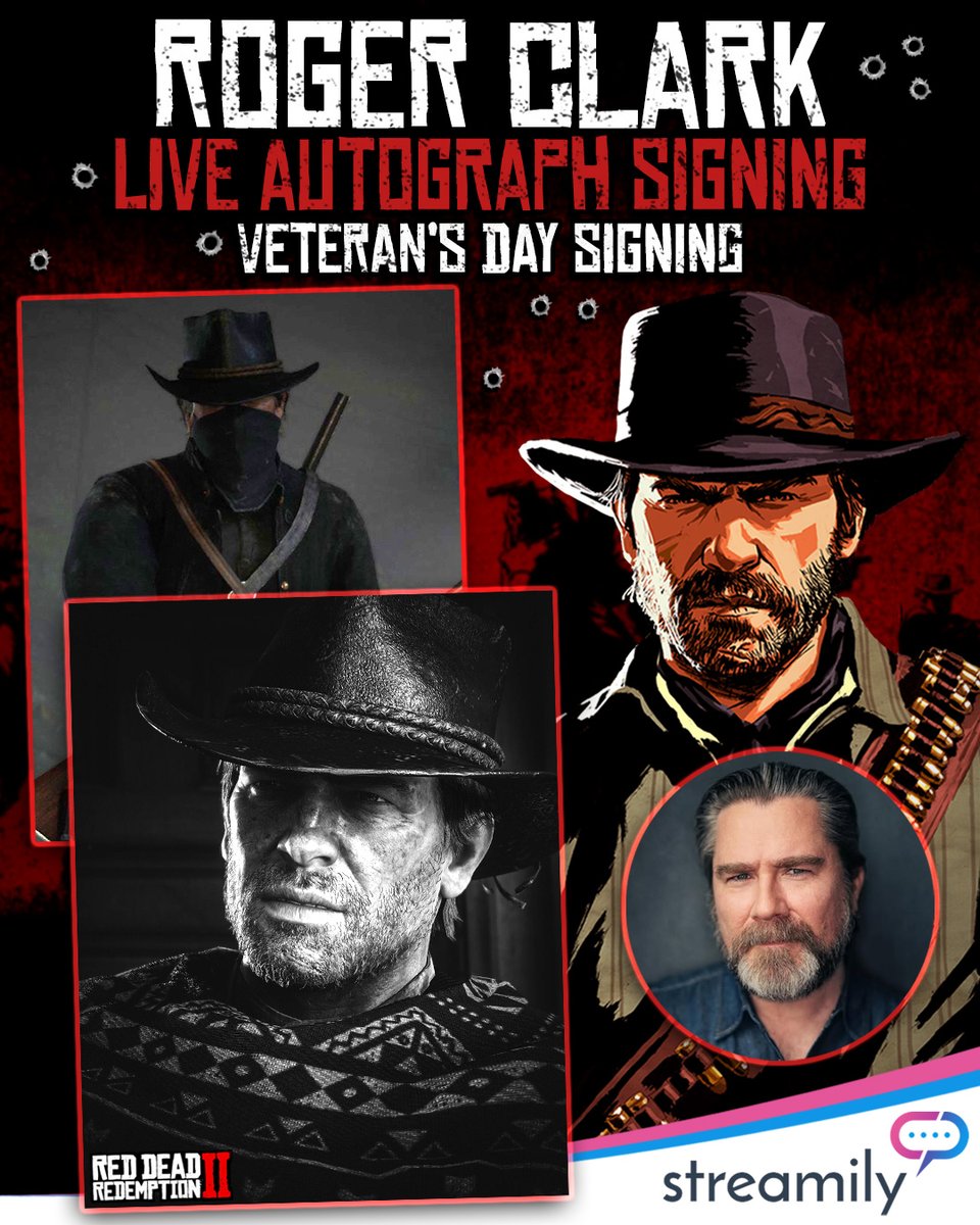 StreamilyLive's tweet photo. 🤠 ROGER CLARK IS SIGNING LIVE!

Roger Clark, the voice and performance capture behind Arthur Morgan in Red Dead Redemption 2, has an upcoming LIVE autograph signing with Streamily.

Signed & personalized Arthur Morgan prints are available now for a limited time, so if you’ve been wanting something signed by Roger, grab yours while you can. 👀

👉 https://t.co/TiLU0je3F5

#RogerClark #ArthurMorgan #RedDeadRedemption2 #RDR2