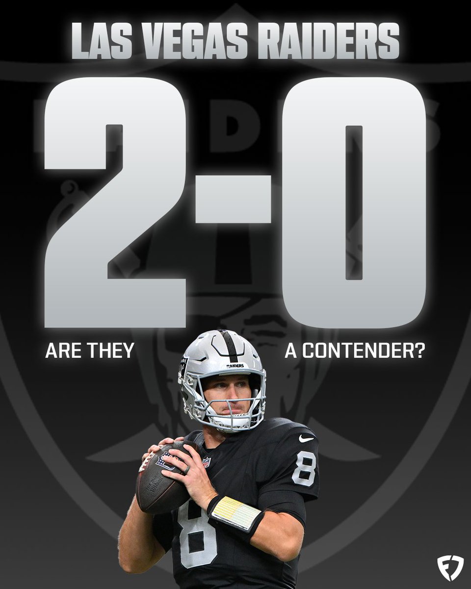 FanDuelSports's tweet photo. LAS VEGAS IS BELIEVING 🙏

THE RAIDERS ARE 2-0

They're +350 to make the playoffs.

#NFL | #RaiderNation https://t.co/wUBkwEdlRG