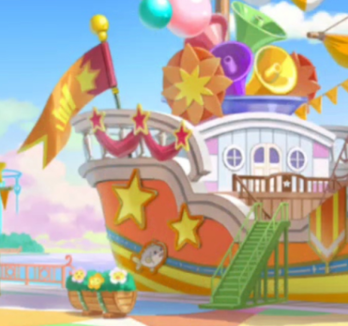 lyratums's tweet photo. kind of funny how tsukasa is often associated with his flag but it actually has zero story appearance (iirc).. the only canon depiction is the decoration on the ship in the sekai 😭 (ft fish cameo)

the flag is just his marketing prop 💔 https://t.co/6nxlC4nvan