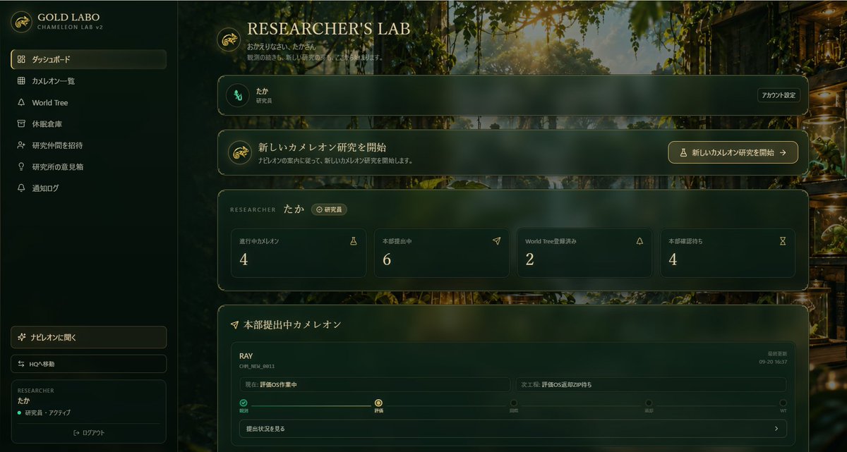 TAKA_GOLD_'s tweet photo. GOLD LABO v2でできること。

相場観を話す
↓
AIで整理
↓
EA化
↓
バックテスト
↓
期待値を数字で確認
↓
公式観測
↓
評価書・図鑑化
↓
World Treeへ
「なんとなく」を、
研究できる形にする場所です。

そろそろ最初の研究員を迎える準備を考えています。 https://t.co/23hBBbG4Fl