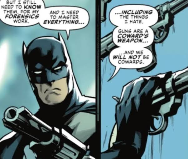 DaJezziee's tweet photo. @kitchen_derek @Pure_Angloid Batman shouldn't kill or use guns, regardless of other on-screen adaptations.

It's like using the very thing that killed his parents. https://t.co/g2uB9faqqA