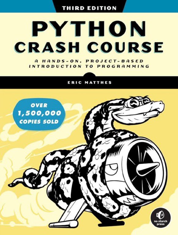 KirkDBorne's tweet photo. 4 book choices to Learn Python (for beginners):

1) Python Illustrated: https://t.co/1z805u7BWc

2) Master Python Fundamentals: https://t.co/u8odRjiU4K

3) 7-Day Python Crash Course: https://t.co/GHqdw7oSXP

4) Python Crash Course [3rd Edition. A Hands-On, Project-Based]: https://t.co/9CamVbs2Xc (over 1.5M sold)