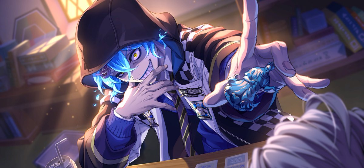 goldmoon_5's tweet photo. 今更だけど、ボドゲ部のクラブウェアが🐙から見た💀と💀から見た🐙なの、2人ともお互いしか見えてないみたいで一生愛す
きっとずっとこの2人でボドゲしてきたんだよね……教室の隅っこで… https://t.co/ssGYIKhUha