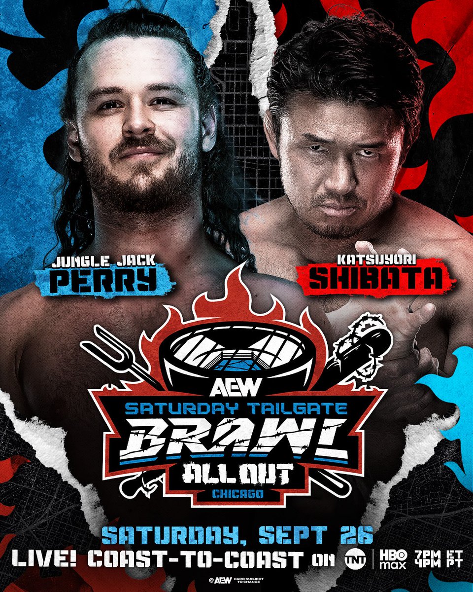 AEW's tweet photo. THIS SATURDAY! 

Before all of the PPV action of #AEWAllOut, join us for the #AEWTailgateBrawl, LIVE NATIONWIDE at 7e/4p on @TNTDrama and @HBOMax, THIS SATURDAY! https://t.co/c9A1whRptZ