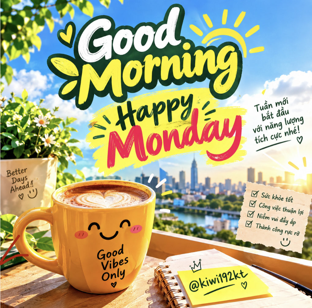 kiwi192kt's tweet photo. ☀️ Chào thứ 2! Chào tuần mới!
Tuần này cùng nhau đặt vài mục tiêu thật đẹp nhé:
💚 Sức khỏe thật tốt
✨ Tâm trạng thật vui
💪 Năng lượng luôn đầy
💰 Công việc thuận lợi
🎯 Kế hoạch đi đúng hướng
🍀 Gặp nhiều may mắn
❤️ Gia đình luôn bình an
🌱 Mỗi ngày tiến thêm một chút
Chúc tuần mới làm việc có kế hoạch, nghỉ ngơi có thời gian, vui vẻ có lý do và cuối tuần nhìn lại thấy mình đã tiến bộ thật nhiều!
Tuần mới, năng lượng mới. Cùng chiến thôi! 🔥