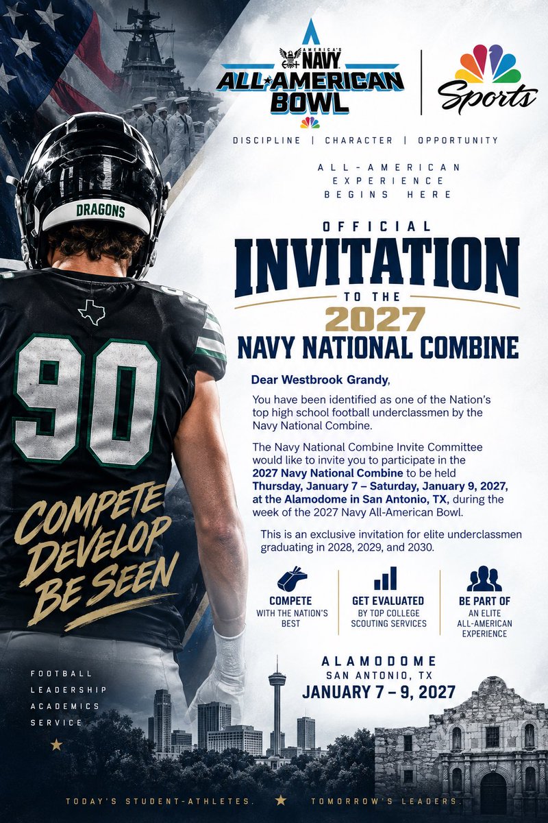 WestbrookGrandy's tweet photo. Thank you for the invite. Looking forward to San Antonio🏈  @leemunn87 
@CoachAyers_
@feedthesharks40
@TheDivineOne_ 
 @CarrollDragonFB
@jakequinn02
@NICK15GERB
@_EliteProspects https://t.co/1nnfW2RfAH