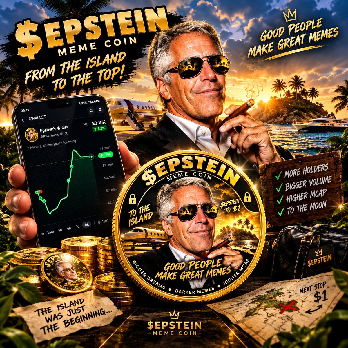 degenvibes1's tweet photo. 🔥 $EPSTEIN — FROM THE ISLAND TO THE TOP! 🔥
Good people make great memes, and great communities build strong momentum. 🚀
🌴 From the island to new heights
💎 More holders, bigger volume
📈 Growing community, stronger momentum
🌙 One dream: keep pushing forward
The journey has just begun. $EPSTEIN — let the meme speak for itself! 👑🔥
@bryskyn17