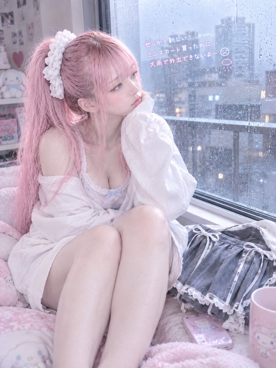 AInootonatlri's tweet photo. せっかく新しく買ったミニスカート、今日はこれでお出かけする予定だったのに……☔️
外はまさかの大雨😭
雨が弱くなるのを待ちながら、���の外を眺めてます。
早く晴れて、このスカートでお出かけしたいな🌸
どこにも、誰にも大雨の被害が出ないといいな

#AI女子 #AI美女 #AIイラスト #AI画像 https://t.co/bsjWUGY0De