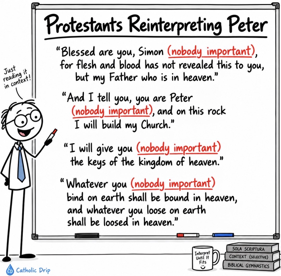 CatholicDrip___'s tweet photo. Peter sure gets a lot of attention for being “nobody important.”

Totally not the Rock. Anyway, here are the keys. 😂😂😂😂 💧 https://t.co/IeFfY66MjA
