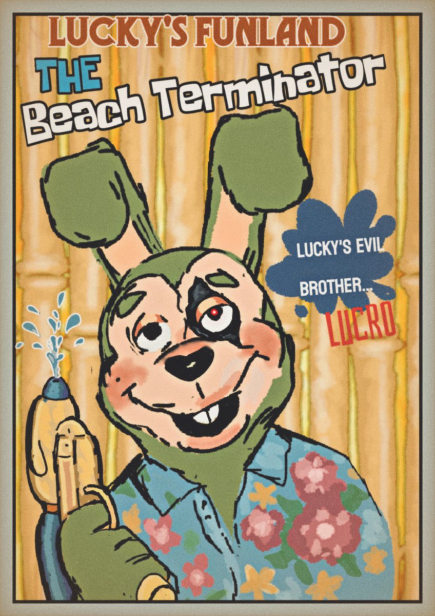 PeppperMiint's tweet photo. In Funland, Lucro, Lucky's "evil" twin, has one mission: destroy every sandcastle and turn the beach into a giant water battle! Will anyone survive The Beach Terminator?
────────────────
(Draw by: @crizzz_atr)
#fnaf #fnaffangame #TheTerminator https://t.co/UmO8Jbi3QK