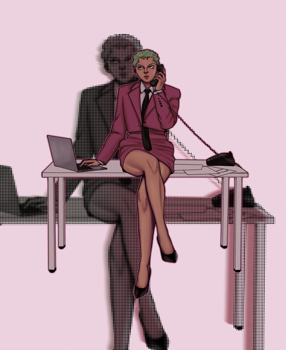ketkilque's tweet photo. my fav office au with my fav character 
the red jacket and black shirt is sanji’s btw.
#zoro #sanzo https://t.co/lKpdLyaTLW