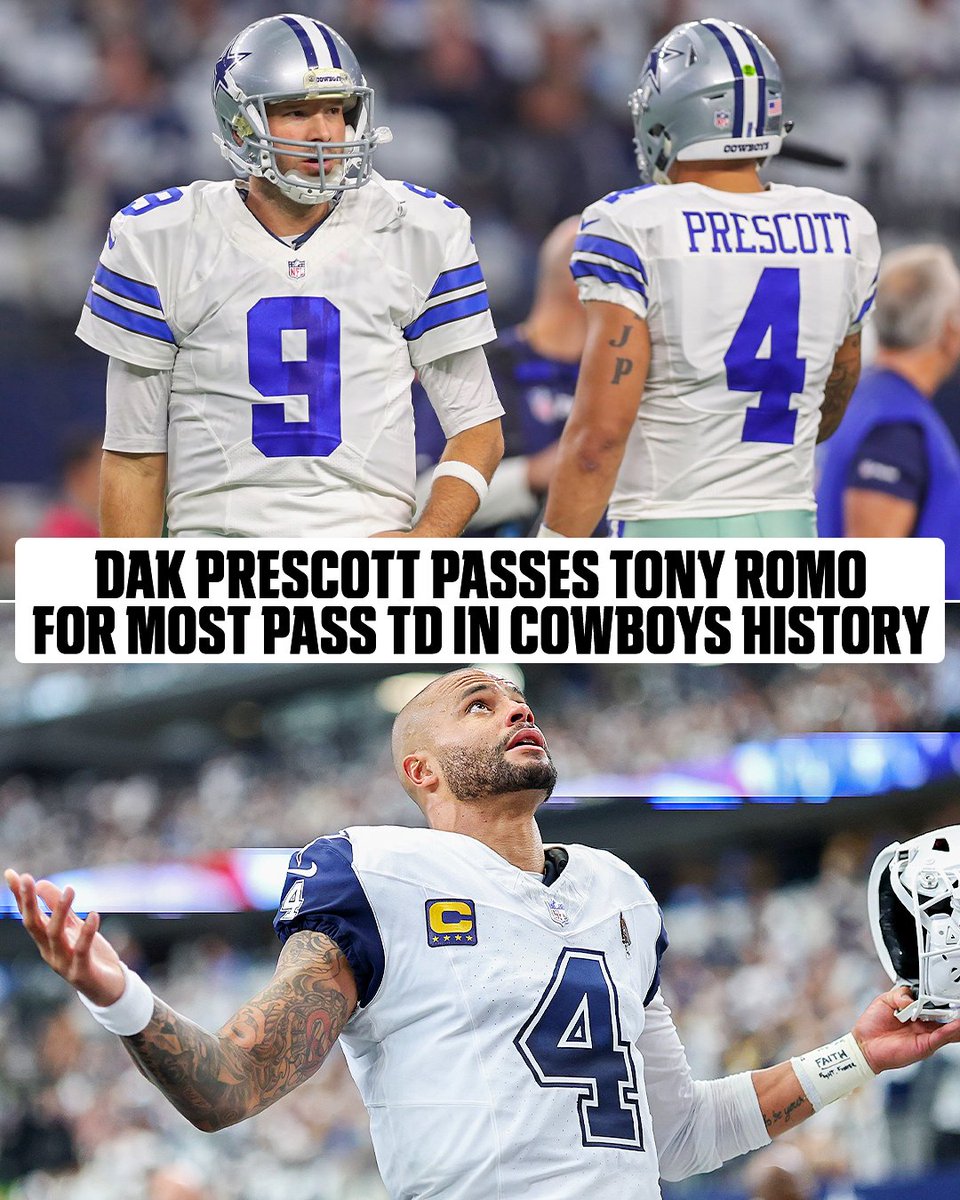 ESPNNFL's tweet photo. With his 4th passing TD of the day, Dak Prescott moves to the top in Cowboys history 🔥 https://t.co/dDDTvS8bYp