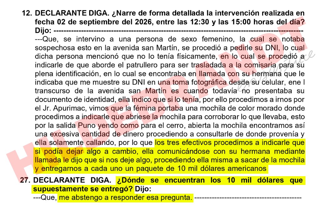 AdrianSarriaMu's tweet photo. En @ensustrece accedimos a la declaración del alférez Romero: confiesa que le pidieron US$30 mil a una joven de 18 años intervenida por “control de identidad”, pero que fue secuestrada por más de 80 minutos en un patrullero, amenazada y extorsionada.

Cuando la dejaron, delincuentes le robaron el resto de los US$60 mil que había cambiado para comprar una camioneta y ponerla, según declaró, al servicio de la minera Antapaccay. La Fiscalía investiga si todo fue parte de un mismo plan y si incluso participó la casa de cambios.

El único de los tres PNP detenidos que ahora son investigados por robo agravado y secuestro se negó a decir dónde estaban los US$10 mil que, según su declaración, le correspondían.

Juliaca no solo está lleno de casas de cambio, muchas informales. Es la meca del tránsito de dinero limpio, pero también del que proviene de minería ilegal, contrabando y trata de personas. Los malos elementos de la PNP, por supuesto, no quieren perder su tajada.

Lean el reportaje en el semanario o en la web: https://t.co/ZXRNSOsEEp