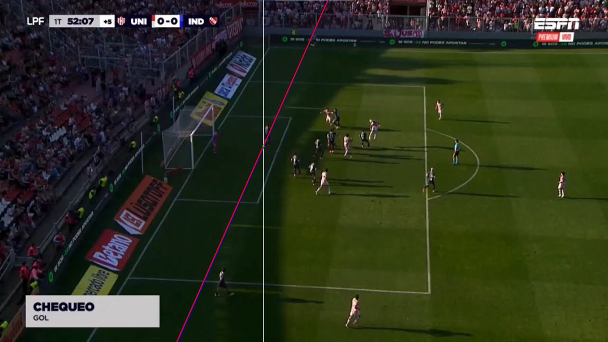 ElVarmanLPF's tweet photo. 🔍 UNIÓN vs INDEPENDIENTE | VAR    

Muy difícil de visualizar la polémica del partido.
Pareciera aparecer la pierna del atacante por detrás del defensor de Independiente.

Párrafo aparte para la pésima definición de la TV. Le daremos la derecha al línea y a lo que aparenta tanto desde la vista del arco como desde la cámara lateral.

🔵 Línea azul sobre el atacante.   
🔴 Línea roja sobre el defensor.

✅ Acertó el VAR.    

👇 #Union #Independiente #VAR #LPF