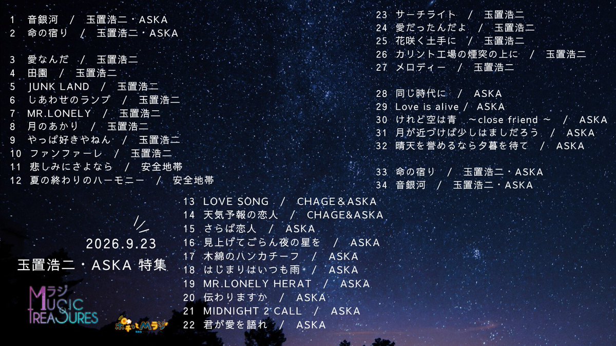 tdm1179's tweet photo. #MBSラジオ🦁Music Treasures
⏰今夜26:30-29:15予定

>> 玉置浩二・ASKA 楽曲特集<<

「玉置浩二ショー」で披露された
奇跡のコラボレーション曲
『音銀河』発売中🎼🌌

#ミュートレ では
C/W曲『命の宿り』もOA♪

1⃣https://t.co/1mtMA7cohe
2⃣https://t.co/yZ1viXR6iY
3⃣https://t.co/dxw59GC3fD https://t.co/HqqGRy6yhv