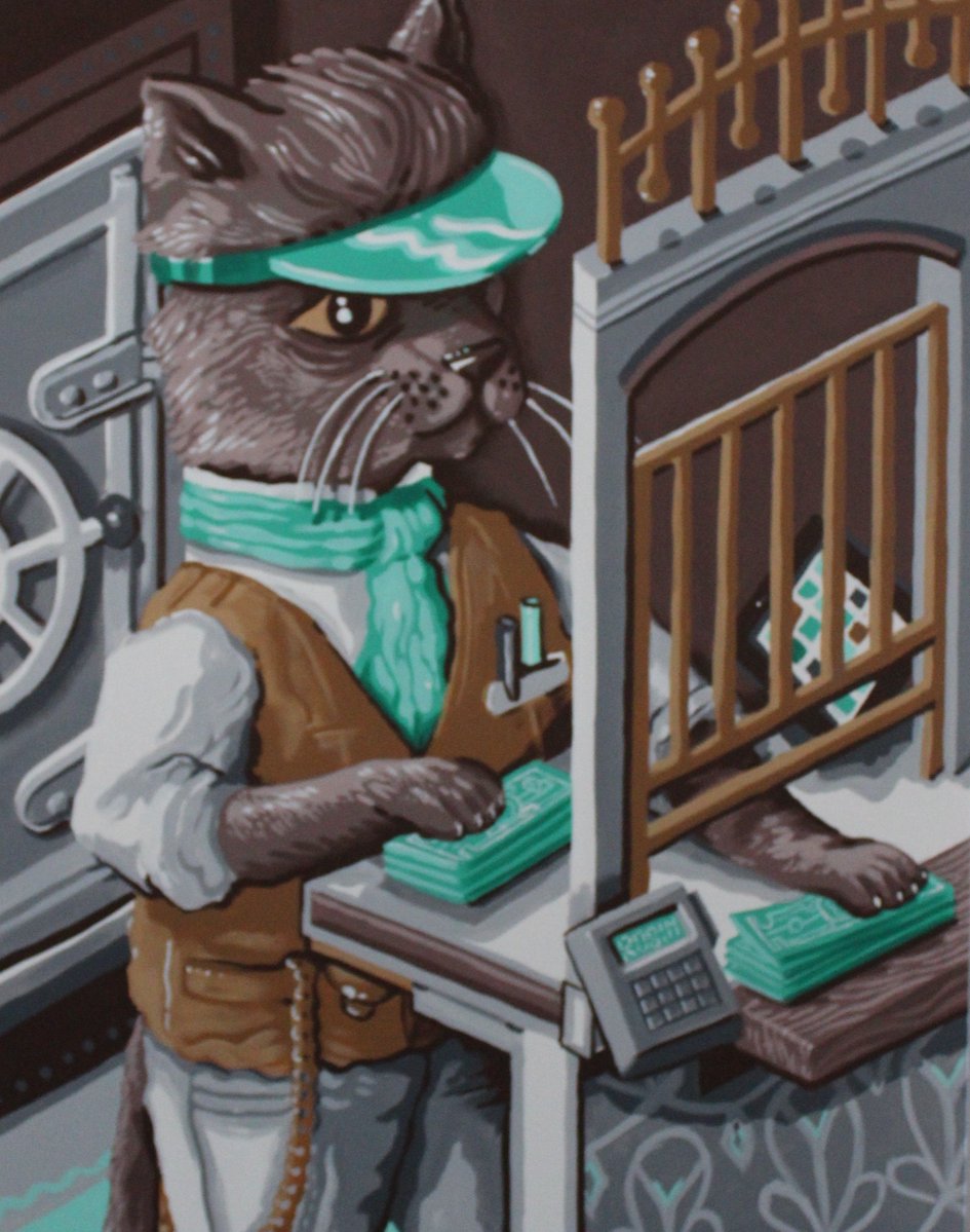 nigelsussman's tweet photo. Another cat from the @RobinhoodApp  archive. Old-timey banker cat from this 2016 painting series https://t.co/H443MSYBO0