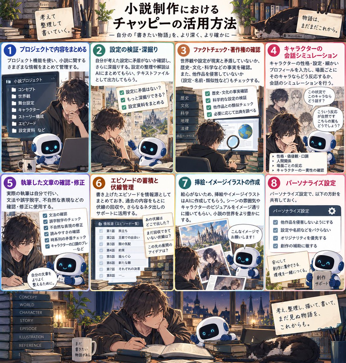 pompomzou's tweet photo. 小説の設定にも書いてあるのですが、自分の小説はアシスタントとしてAIを使用しているので
どんなAI活用をしているのか？を解説します。

「『先生、お願いします！　～気付けば悪徳商人の用心棒になっていました～』」公開中！ https://t.co/7lIWs32WzE

#小説家になろう
#小説好きな人と繋がりたい https://t.co/SpNRGpHPjt