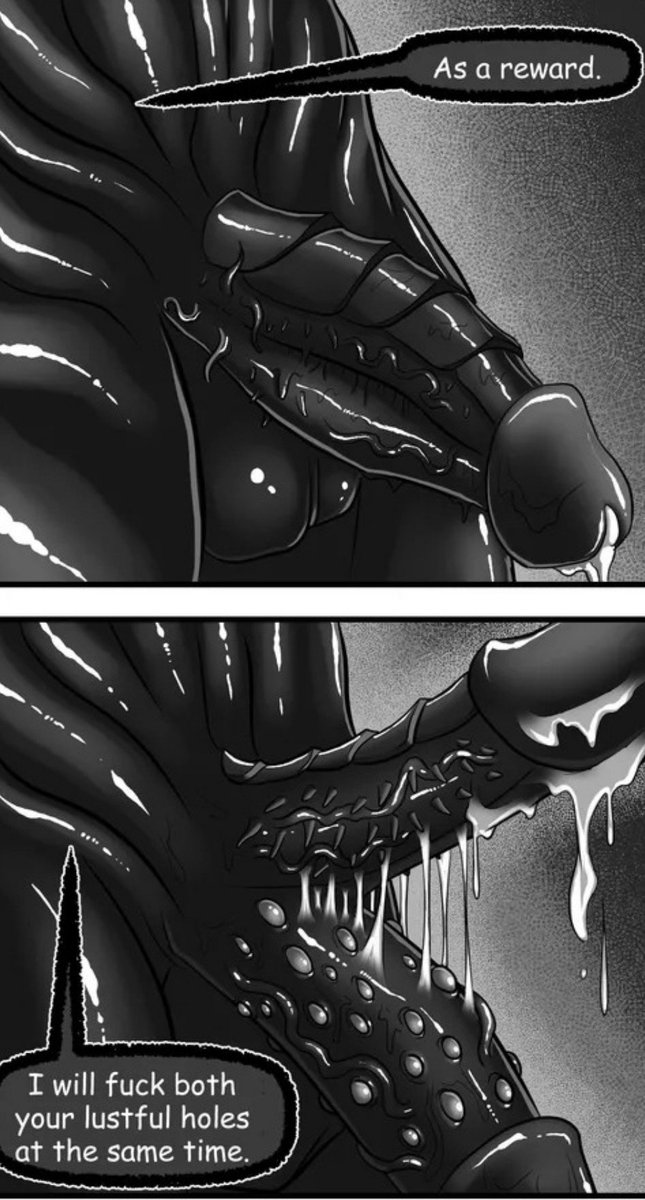 KingInBIack's tweet photo. @TricksySapphire "What an odd creature"

She watches as the King in Black's large cock twitch before either suddenly splits into 2 giant cocks https://t.co/hLsmEIo6gY