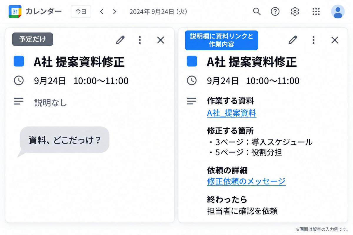 remotecrowd_jp's tweet photo. 【カレンダー登録のひと工夫】

作業の時間になってから
「あの資料どこだっけ？」と探していませんか？

コメント欄で解説します👇 https://t.co/NvzX0p5s6D