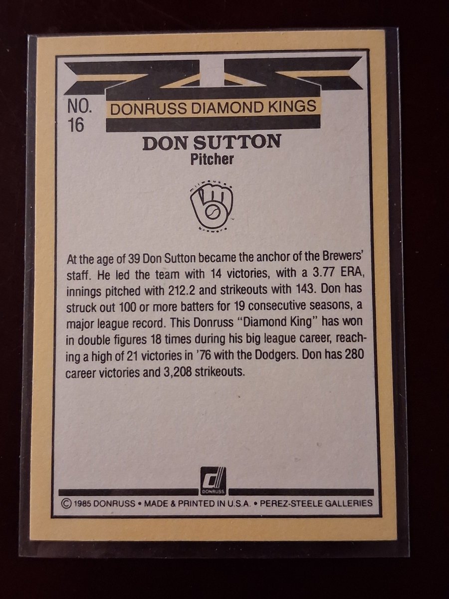 CPFJAYpt2's tweet photo. #RandomCardILove
1985 Donruss #16 Don Sutton
Because this release of DKs looked like an 80s VHS movie production intro.
Because as a rookie, played with Koufax, Drysdale.
Because 4x AS, Dodgers retired #20
Because Braves HOF
Because so much more. https://t.co/AKMN0BEmbq