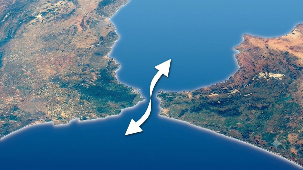 A narrow strait of water separating two landmasses