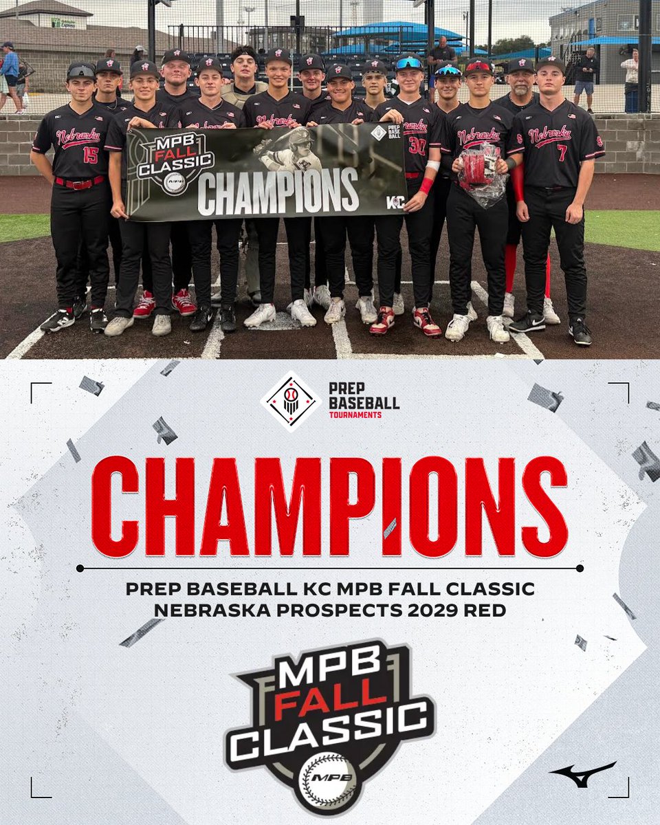 PBTKansasCity's tweet photo. 🏆CHAMPIONS🏆
Congratulations to the 2026 Prep Baseball KC MPB Fall Classic 15/16U Pool A Champions, Nebraska Prospects 2029 Red!
#PrepBaseballKC | #KCMPBFallClassic https://t.co/gdUOkxullJ