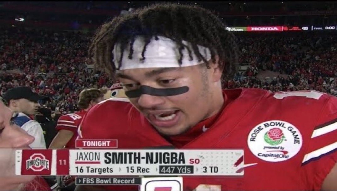 BallsackSports's tweet photo. Jets saw JSN drop 447 receiving yards in the Rose Bowl and said “No Thanks” 😭😭 https://t.co/2T8pMbk2nw