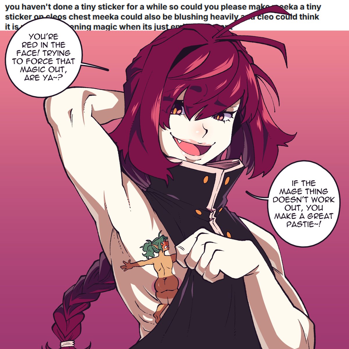 Moth_Maid's tweet photo. [Mothbox]
#sizetwitter 
"could you please make meeka a tiny sticker on cleos chest" -Anon

Meeka's feelin' magical alright... https://t.co/J2I2rzATPn