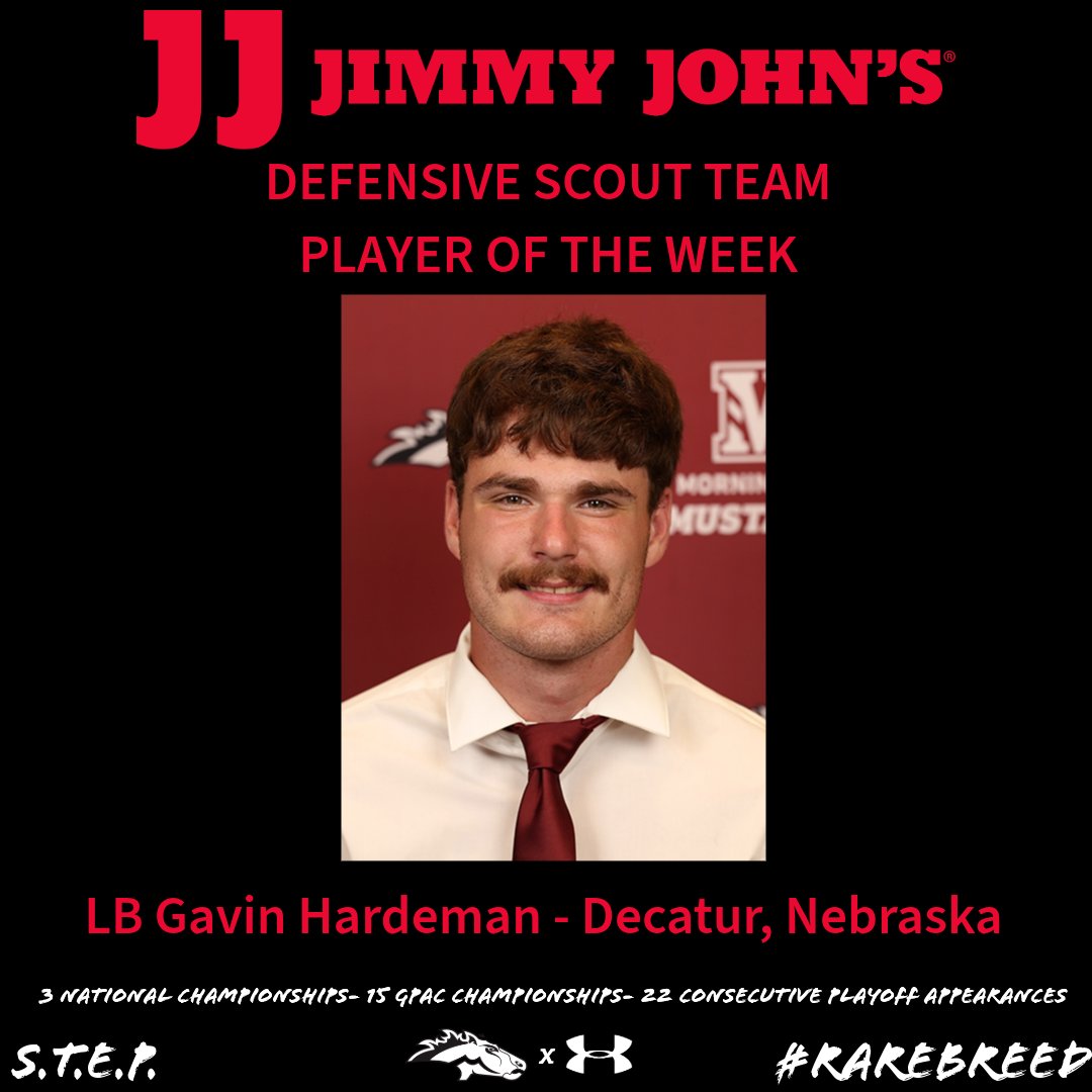 MsideFootball's tweet photo. Congrats to our Week 3 award winners vs Dordt. Presented by @jimmyjohns
Player of the Game: Drew Sellon @drew_sellon 
Defensive Scout: Gavin Hardeman 
Offensive Scout: Peyton Else
Position Group of the Week: Offensive Line! #RareBreed https://t.co/vM1RraLBzj
