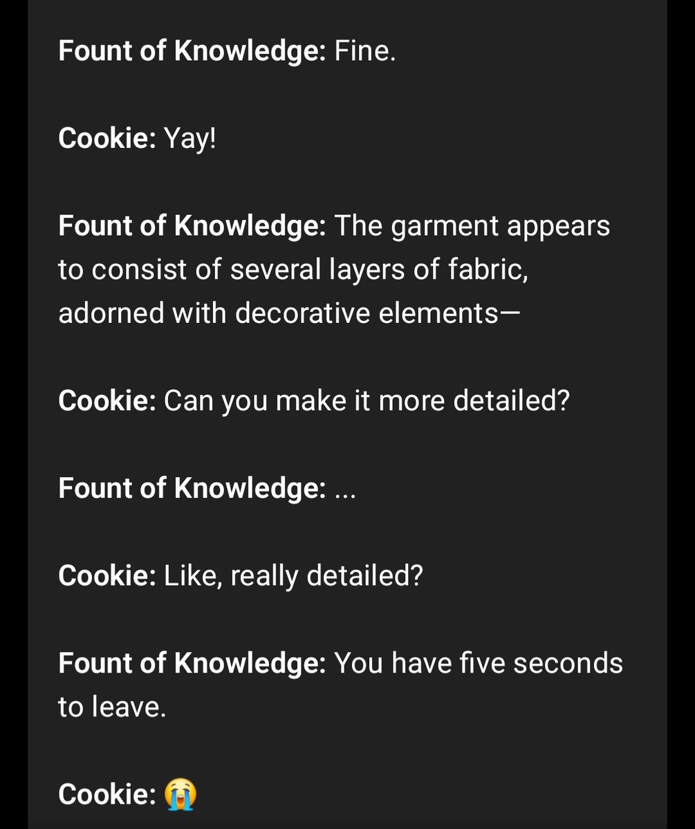 chillin_Kitty's tweet photo. So I like to all ChatGPT to describe outfits a lot and I asked it "if fount of knowledge was given that question. What would he say?" And it gave me this lmaooo #cookierunkingdom #fountofknowledge https://t.co/R2PGlSZwnl