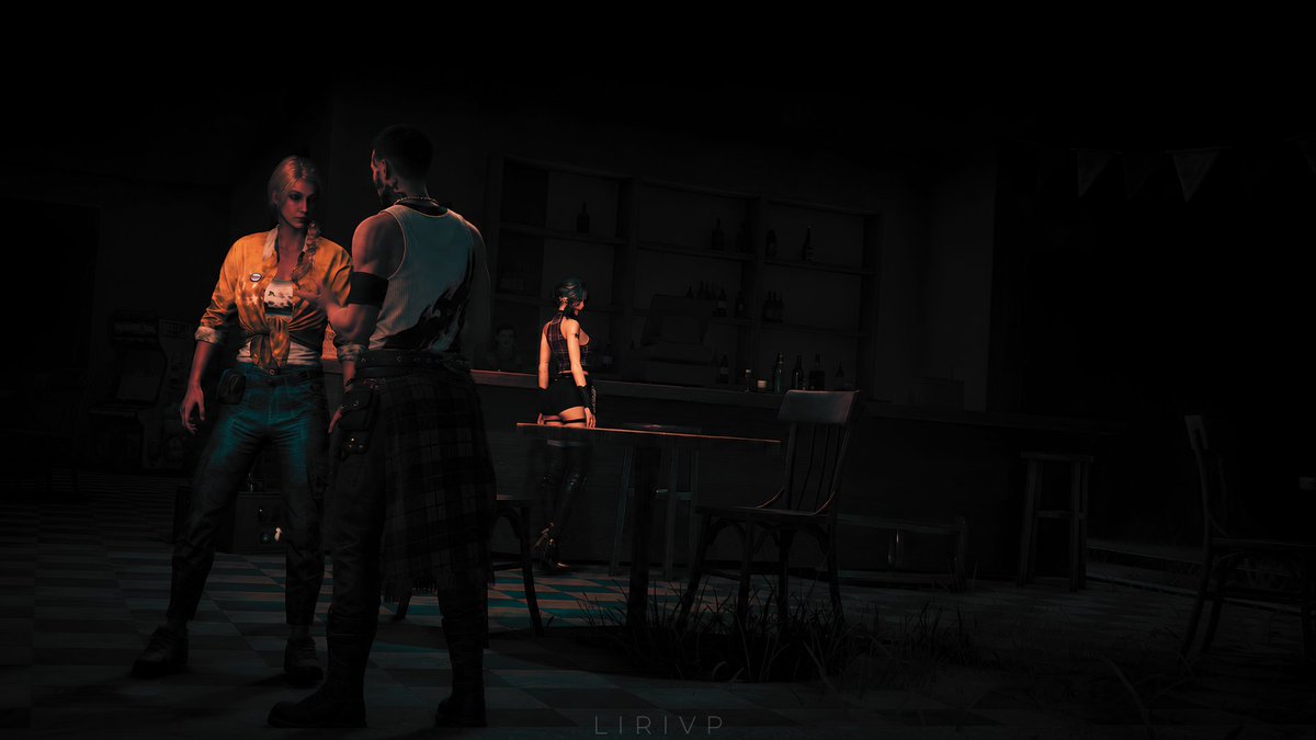 lirivp's tweet photo. INTERLUDE — JEALOUSY HAS A WAY OF SHOWING

Blackfell was closer than either of them expected. The streets were busier than the places they had passed through recently, filled with survivors, merchants, travelers, and the distant noise of generators working somewhere beyond the buildings. After days of roads, abandoned facilities, and places that seemed determined to kill them, the sight of a functioning bar was almost comforting. They decided to stop for a while before continuing toward their final destination.

The bar was crowded enough to make them disappear into the noise. L1R1 sat beside Crow at one of the tables, listening more than speaking while he occasionally commented on the people around them. It was nothing unusual. They had done this countless times during their journey—shared rooms, cabins, abandoned buildings, wherever they could find somewhere safe enough to sleep. Sitting together in a bar was hardly different.

At least, it wasn't supposed to be.

A man approached their table after a while, looking between the two of them with an amused expression.

“Are you two married?”

L1R1 looked at Crow.

Crow looked at her.

“No,” they answered almost at the same time.

The man laughed softly.

“Could've fooled me.”

He stayed for a moment, making small talk. At first, neither of them thought much of it. But after a few minutes, his attention shifted almost entirely toward L1R1. He asked where she was from, where they were headed, and how long they had been traveling together. His questions gradually became less about the journey and more about her.

Then came the compliments.

Her eyes.

Her appearance.

The way she carried herself.

L1R1 answered politely, never encouraging him, but she didn't see a reason to leave either. Crow, meanwhile, had become unusually quiet.

He crossed his arms.

His foot started tapping against the floor.

Once.

Twice.

Again.

And again.

The rhythm became increasingly impatient, the heel of his boot hitting the floor over and over while he stared somewhere beyond the conversation. He didn't interrupt. He didn't make a sarcastic comment. He didn't even look particularly angry.

He just kept tapping his foot.

L1R1 noticed.

She glanced at him briefly.

Crow stopped.

For about three seconds.

Then his foot started again.

Eventually, he pushed himself away from the table.

“I'll get another drink.”

He walked toward the other side of the bar without waiting for an answer.

L1R1 watched him go.

She didn't know what had gotten into him.

She would have asked, if he hadn't immediately found someone else to talk to.

A woman was standing near the counter, and somehow Crow ended up beside her. At first, it looked accidental. Then he started talking.

And smiling.

Actually smiling.

The woman laughed at something he said, and Crow leaned slightly closer so he could hear her over the noise.

L1R1's expression barely changed.

But the man sitting beside her noticed that her attention was no longer on him.

“You okay?”

“I'm fine.”

She took another sip of her drink.

Across the room, Crow glanced in her direction.

Their eyes met.

For a moment, neither moved.

Then Crow turned back to the woman.

L1R1 looked away.

She didn't know why that bothered her.

She also didn't like the fact that it did.

The rest of the evening continued like that. Neither of them openly acknowledged the other. Crow kept talking to the woman. L1R1 continued her conversation with the man, though her answers became shorter and her attention increasingly distracted.

It was childish.

They both knew it.

Neither of them stopped.

Eventually, the man offered L1R1 another drink.

She declined.

Not long after, she stood.

“I'm going outside.”

Crow looked over at the sound of her voice.

“Okay.”

That was all.

She left.

A few seconds later, Crow stopped smiling.

The woman beside him was still talking, but he was barely listening anymore.

He looked toward the door.

Then at his drink.

Then back toward the door.

He sighed.

This was stupid.

By the time they reached the lodging house, neither of them had mentioned the bar.

The place was small and old, but it had electricity, running water, and—most importantly—vacant rooms.

The receptionist checked the records and shook her head.

“Only one room left.”

Neither of them reacted.

Crow simply looked at L1R1.

She looked back.

They had slept in the same rooms before. Sometimes on opposite sides of a ruined building, sometimes on the same floor of an abandoned house, sometimes barely separated by a few feet of broken furniture. After everything they had been through together, sharing a room was the least strange thing about their lives.

“Fine,” Crow said.

They took the key.

Upstairs, the room was simple. A bed, a small desk, a chair, a window overlooking part of Blackfell, and barely enough space for everything they carried.

L1R1 placed her things down.

Crow removed his jacket.

Neither mentioned the bar.

For several minutes, the room was filled only with small sounds—the click of equipment being set aside, fabric shifting, footsteps across the wooden floor.

L1R1 sat on the edge of the bed.

Crow leaned against the wall.

Silence.

More silence.

Then, finally:

“What did he want with you?”

L1R1 looked up.

“The man from the bar?”

Crow shrugged.

“I don't know.”

“He was flirting with you.”

“And?”

“Nothing.”

She studied him for a moment.

“Then why did you ask?”

Crow looked away.

“I was just curious.”

L1R1 almost smiled.

“You're a terrible liar.”

“I wasn't lying.”

“You were.”

He sighed.

She crossed her arms.

“You seemed pretty interested in that woman.”

Crow looked back at her.

“I was talking to her.”

“So was I.”

“I didn't say you couldn't.”

“Neither did I.”

“Then what's the problem?”

“There isn't one.”

Crow stared at her.

She stared back.

There was very clearly a problem.

He pushed himself away from the wall.

“You were smiling at him.”

“You were smiling at her.”

“I was being polite.”

“So was I.”

“He was flirting with you.”

“She was flirting with you.”

“I wasn't interested.”

“Neither was I.”

Silence.

That answer seemed to stop both of them.

Crow looked at her.

L1R1 looked away first.

Neither had said anything particularly revealing.

And yet, somehow, they had both said too much.

Crow took a slow breath.

“So why were you acting like that?”

L1R1 turned back toward him.

“Like what?”

“You know what I mean.”

She remained silent.

He took another step closer.

“You were annoyed.”

“So were you.”

“I wasn't.”

“You were tapping your foot like you were trying to break the floor.”

Crow paused.

L1R1's expression softened just enough to show that she had noticed the whole time.

“You noticed that?”

“I notice things.”

He let out a quiet laugh.

“Of course you do.”

Another silence settled between them.

This one felt different.

Less defensive.

More honest.

Crow looked at her for a long moment before speaking again.

“I didn't like the way he was looking at you.”

L1R1's eyes stayed on his.

“Why?”

Crow opened his mouth.

Nothing came out.

He looked down for a moment, almost frustrated with himself.

“I don't know.”

It was the closest thing to an answer he could give.

L1R1 didn't push him.

She only nodded.

Then she stood.

She walked toward the small table near the window, but when she passed him, Crow's hand moved almost instinctively.

His fingers closed gently around her wrist.

She stopped.

Neither of them spoke.

He looked at his hand around her wrist, then slowly released her.

“Sorry.”

She didn't move away.

Instead, she turned toward him.

They were closer now.

Much closer than they had been a moment ago.

Crow looked into her eyes.

Then, almost unconsciously, his gaze dropped to her lips.

L1R1 noticed.

He knew she noticed.

Neither looked away.

His hand lifted slightly, as if he were about to touch her face.

He stopped before making contact.

The same hesitation.

The same invisible line neither of them seemed ready to cross.

L1R1 didn't step back this time.

For a few seconds, they simply stood there, close enough to feel each other's breath, neither willing to break the moment and neither brave enough to finish it.

Crow's fingers hovered near her cheek.

His voice was barely above a whisper.

“This is probably a terrible idea.”

“Probably.”

She didn't move.

Neither did he.

Then footsteps sounded in the hallway outside.

They separated almost immediately.

Crow cleared his throat and ran a hand through his hair.

L1R1 looked toward the window.

“It's late.”

“Yeah.”

“We should sleep.”

“Yeah.”

Neither moved for another second.

Then Crow finally stepped away.

“Good night, Elone.”

“Good night, Crow.”

They turned in opposite directions.

But neither of them slept right away.

The distance between them had never felt so small.

And whatever had started between them was becoming harder to dismiss as exhaustion, coincidence, or the aftermath of nearly dying together.

They had both noticed.

Neither of them was ready to say it.

🎮 Once Human

--------

#oncehuman
#ワンスヒューマン
#VPLab
#VirtualPhotography
#photomode