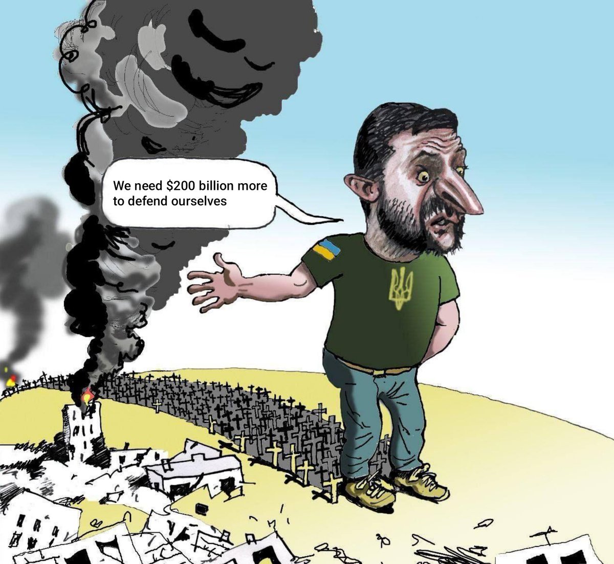 Alex_Oloyede2's tweet photo. Those who expect Zelensky to surrender, don't.

Zelensky isn't Ukrainian, Ukrainian lives mean nothing, rather disposable pawns in a profitable conflict. The Kiev regime is run as a cult heavily funded by Western elites to embezzle funds from EU/US taxpayers.

As long as it remains profitable for the elites, the conflict would be milked to the very last Ukrainian. A population brainwashed into hating Russia was the perfect tool, the Baltics could be next, meanwhile Moscow is torn between an all out destructive war resulting in the dеаth of a million civilians or a conflict of attrition saving more civilian lives but resulting in the loss of our military personnel.