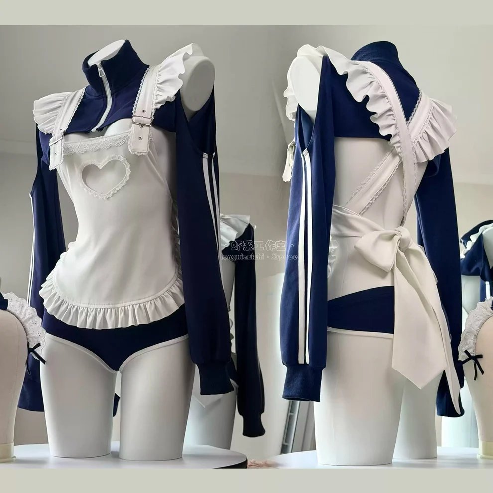 sexymaker_cos's tweet photo. 胸元のハート型くり抜きエプロンと超短丈ジャージが、谷間と無防備な「横乳＆背中」を過激にチラ見せ💓

ブルマショーツ×ガーターストッキングで、太もものむちむち感を最高に引き立てます💋

▶️https://t.co/y0aN30pvQI https://t.co/E8qVFZDi7q