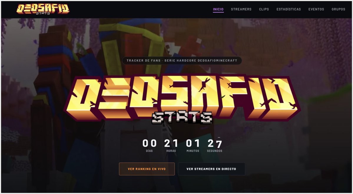 DedsafioStatsMc's tweet photo. Ya está disponible Dedsafio Stats.

Una web creada para recopilar y dar seguimiento a la información de DedsafioMinecraft 4, incluyendo estadísticas, streamers, eventos, récords, grupos y clips.

https://t.co/hm0QhTVuMi

#DEDSAFIOMinecraft4 https://t.co/DmViU3aeSF