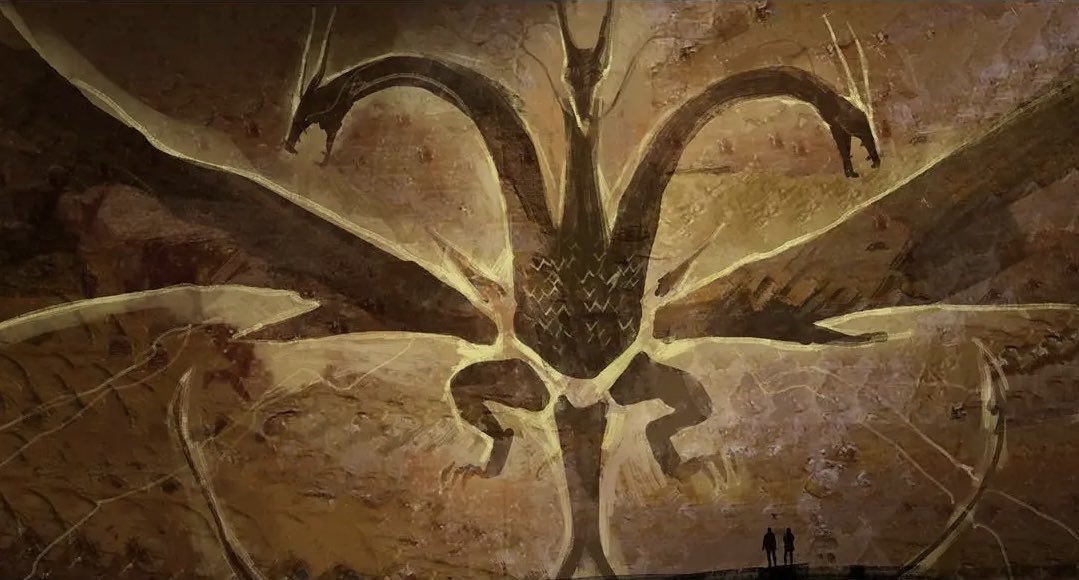 kingGhidorah019's tweet photo. 個人的にkomギドラが大好きな要素の一つでもある古代の壁画

初代ギドラが金星を滅ぼしたのを金星人が伝えたように、komでは古代人が画や壁画を通してギドラによる惨劇、畏怖の象徴として残しているのがエモい https://t.co/8ybE22ARrx