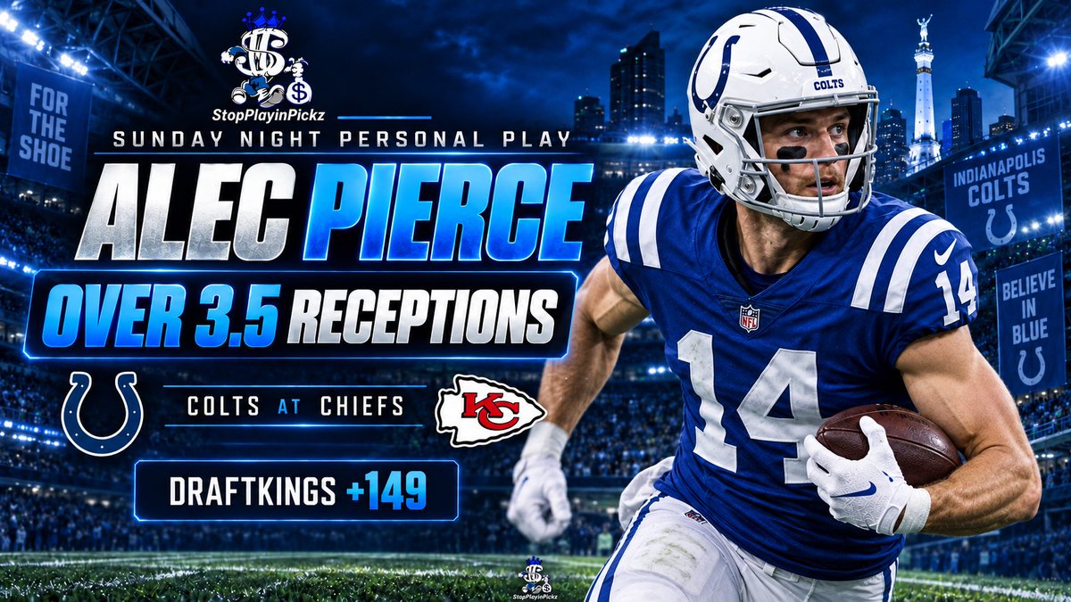 StopPlayinPickz's tweet photo. Not receiving prop of the day ! I live this personal play though

#StopPlayinPickz #AlecPierce #Colts #Chiefs #SNF #NFLPlayerProps #NFLPicks #DraftKings https://t.co/OqqRsqbhHN