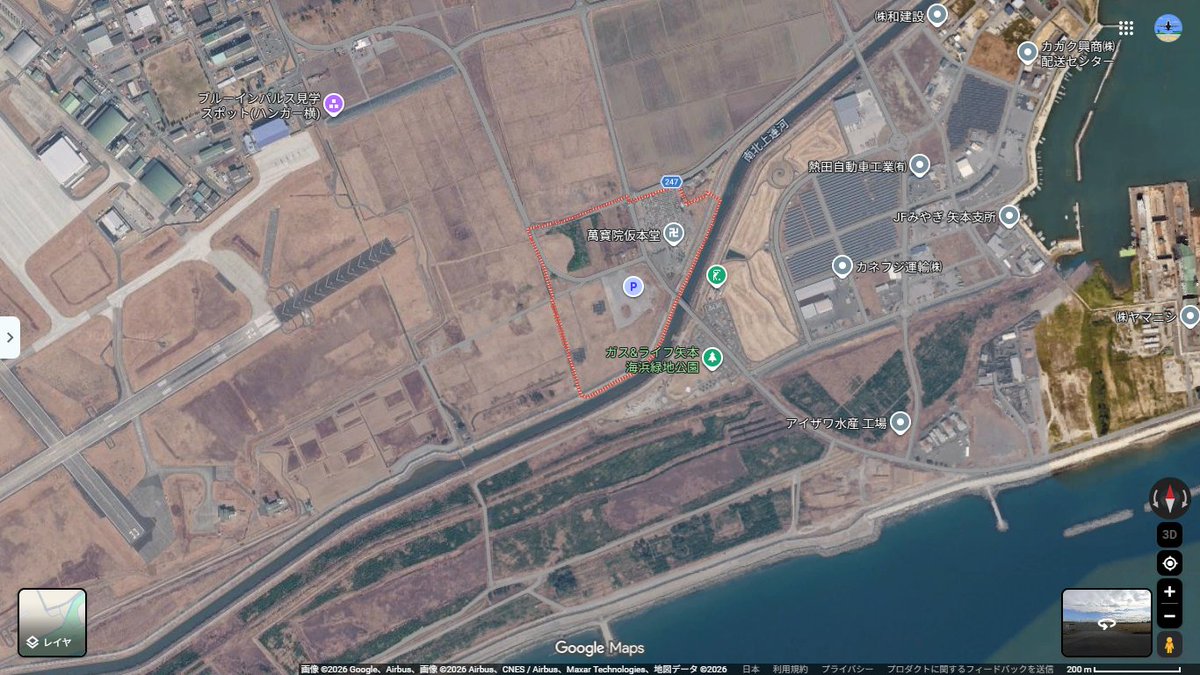 kenitch_rwy25's tweet photo. 緑地公園第3Pあたりか、航空祭前でさすがに笑えない…

近くにファンが待機・トイレ利用したり子供たちの憩いの場となっている緑地公園、西に向かうと撮影適地の北上運河堤防、南には海岸堤防。
孤独な撮影を好む身としては、海岸堤防⇔運河堤防間の徒歩移動が一番怖い。

#ブルーインパルス
#松島基地 https://t.co/qIMBuVYgPU