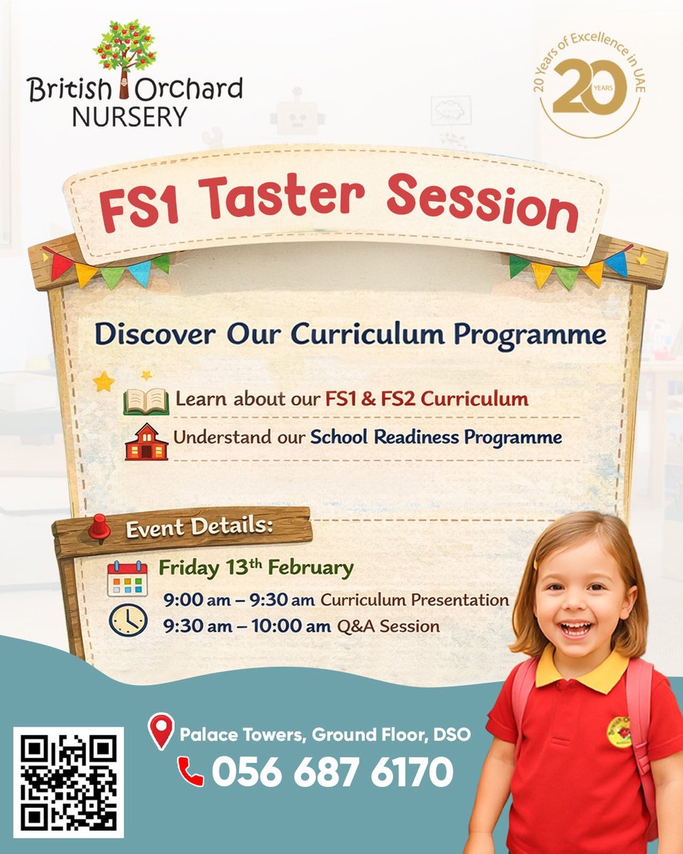 ValenciaRaymos's tweet photo. 🌟 FS1 Taster Session at British Orchard Nursery 🌟
Join us for a special FS1 Taster Session and discover how we nurture confident, curious, and school-ready learners through our FS1 &amp; FS2 curriculum. ✨ Learn about our early years approach
✨ https://t.co/25IGXbuOvB