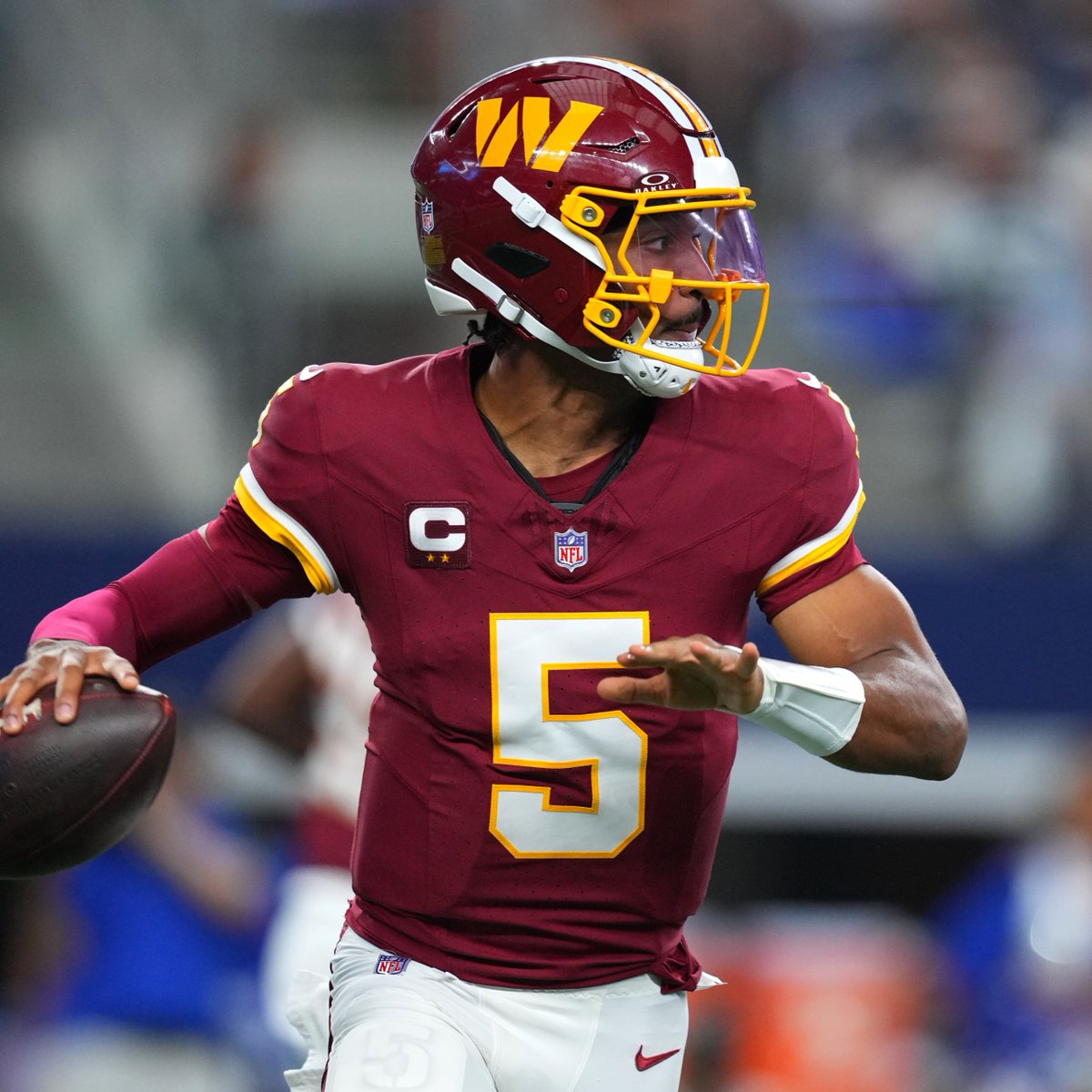 BetMGM's tweet photo. The Washington QB Curse

Joe Theismann (1985) – compound tib/fib fracture (career-ending)

Patrick Ramsey (2003) – right foot injury, shut down for surgery

Jason Campbell (2007) – dislocated kneecap in Week 14, didn’t return

Robert Griffin III (2012) – tore ACL/LCL in Wild Card game

Colt McCoy (2014) – neck nerve issue, placed on IR in December

Alex Smith (2018) – tib/fib fractures, season over

Colt McCoy (2018) – fractured right fibula a few weeks later, season over

Kyle Allen (2020) – dislocated ankle/small fracture, season over

Ryan Fitzpatrick (2021) – hip subluxation in Week 1, season over

Jayden Daniels (2025) - dislocated elbow in Week 9, missed 10 games

Jayden Daniels (2026) - dislocated elbow in Week 2