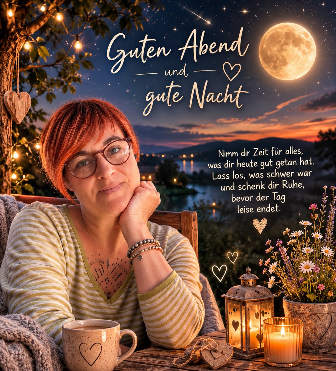 JulioGerwizp's tweet photo. Photo by Carmen. Kraus. Seele. Macht. Dinge🌿 on August 30, 2026. May be an image of one or more people, magazine, poster and text that says "Guten und Abend gute Nacht Nimm dir Zeit für alles, was dir heute gut getan hat. Lass los, was schwer war https://t.co/zomsIXF0Kq