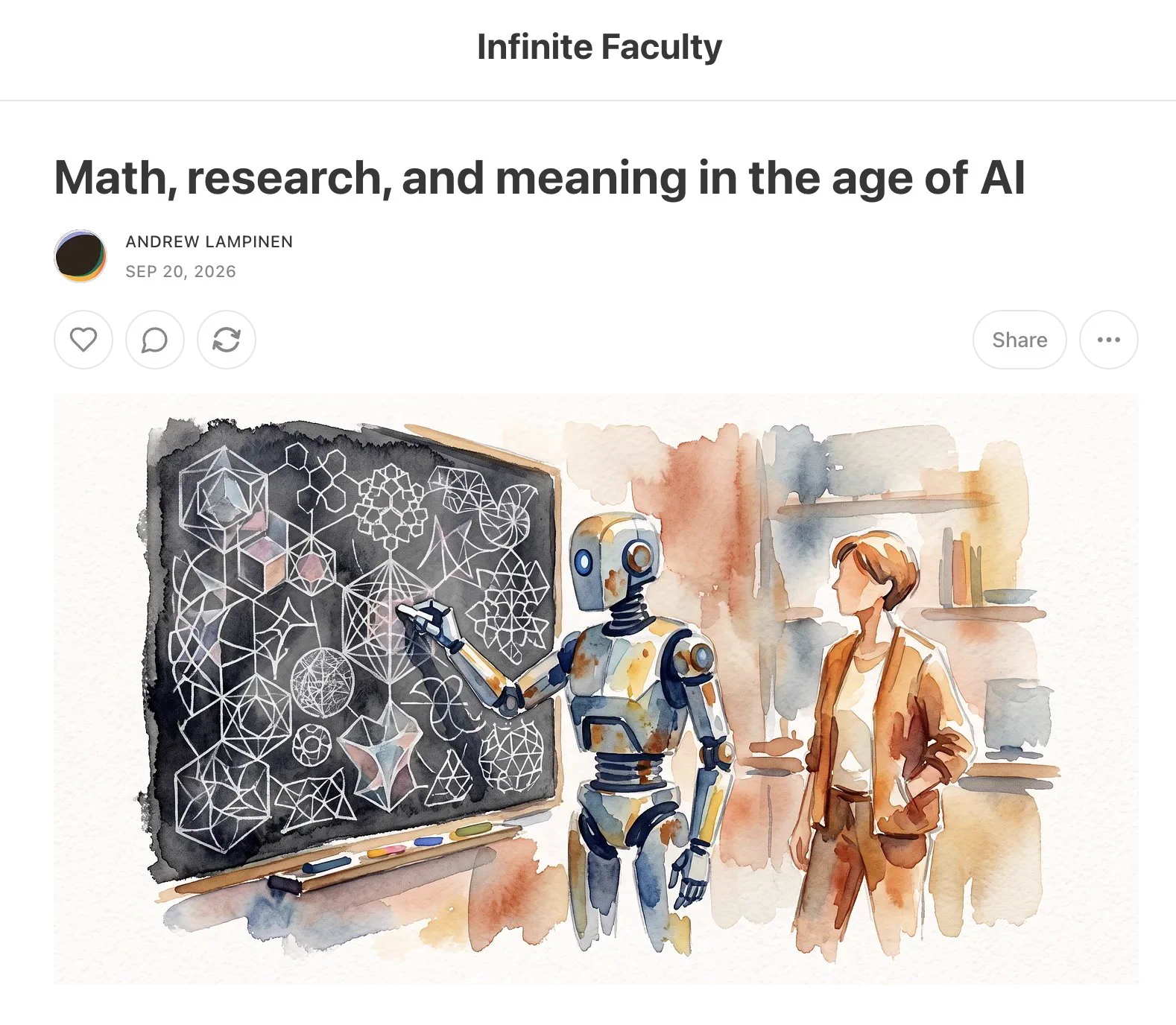 Infinite Faculty: Math, research, and meaning in the age of AI
https://infinitefaculty.substack.com/p/math-research-and-meaning-in-the