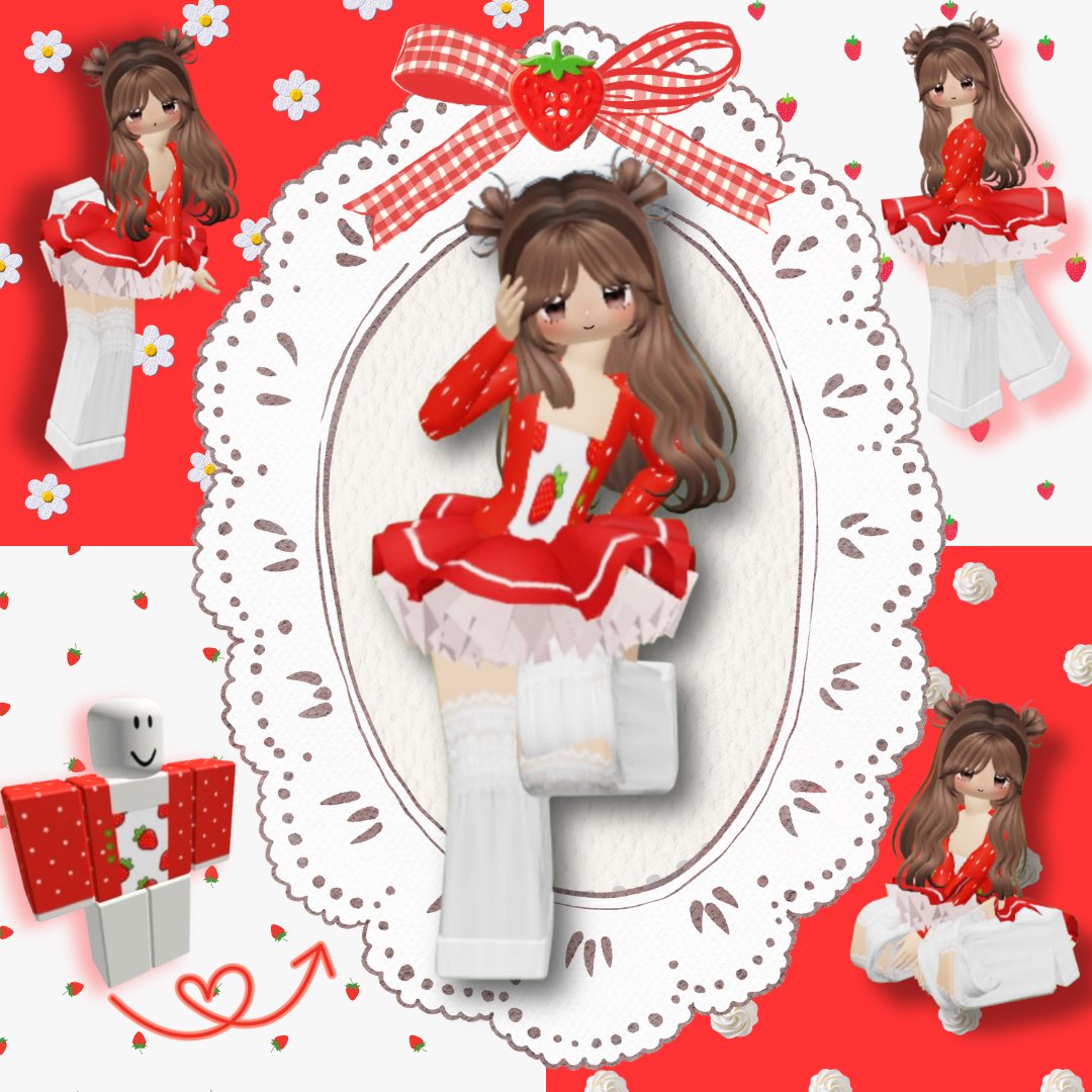 yuuu_783's tweet photo. Made a layered-style strawberry top! ��
Styled it with a fluffy skirt for a cute, girly look ♡
The red &amp; white collage perfectly matches the strawberry theme ❤️🤍

#RobloxFashion #RobloxArt #Strawberry https://t.co/3sD4GqTuU7