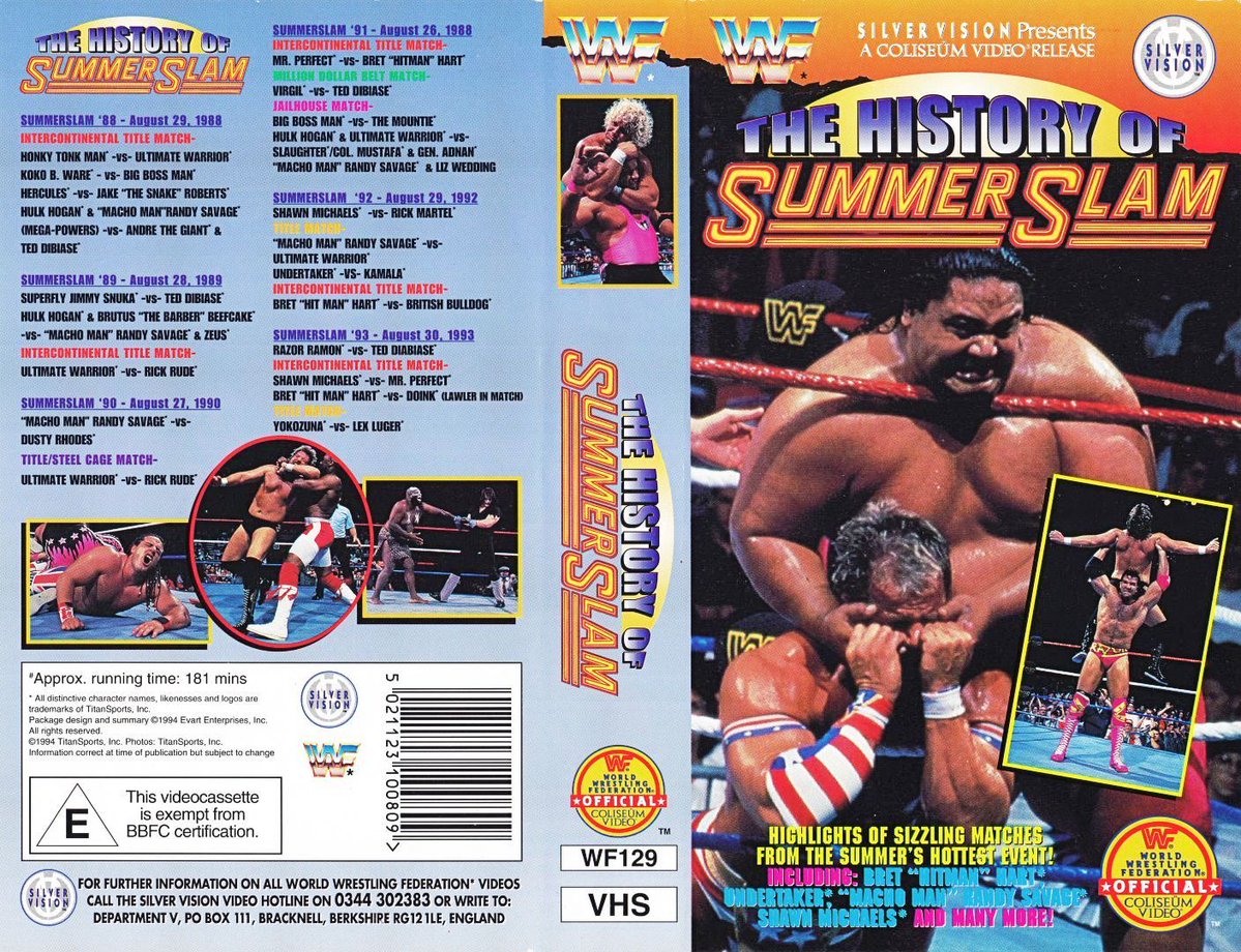 WWFWrestling1's tweet photo. Silver Vision presents The History of SummerSlam on video cassette! ☀️📼 #WWF #WWE #SummerSlam https://t.co/lRiKAVod7b