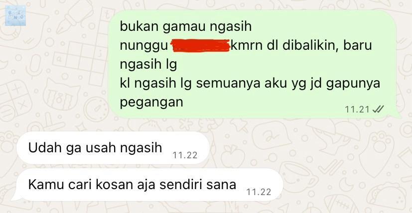 baseconvo's tweet photo. 💙 day 1 diusir nyokap sendiri, gini amat jadi anak NUMPANG idup sama ortu 😹🖐️  infokan kost cewe under 1jt deket transum daerah blok m kebayoran untuk pemula yang cuma bawa nyawa plis https://t.co/ypMdBQVEDD