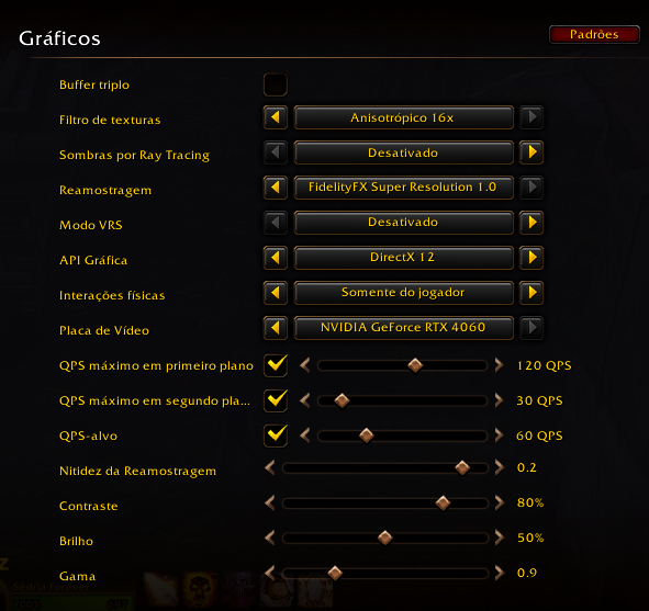 sedria_ofi's tweet photo. Fiz um post esses dias atrás sobre uma configuração pra arrumar o FPS do WoW Forever, fiquei ontem e hj testando algumas combinações em live e hoje consegui arrumar 98% do problema de memory leak que esta acontecendo no jogo.

vou deixar as configurações em inglês se caso esses post também acabar atingindo as demais comunidades.

e sim, eu estou jogando com o game todo no alto por agora, mas vc pode usar as configurações que passei na publicação anterior (também irei deixar nos comentários)  e adicionar as alterações que fiz nessa que estou usando agora sem problema nenhum, mas pra mim estou rodando com 80 FPS em stormwind lotada, e 120 no mundo(Meu monitor eh 120hz)