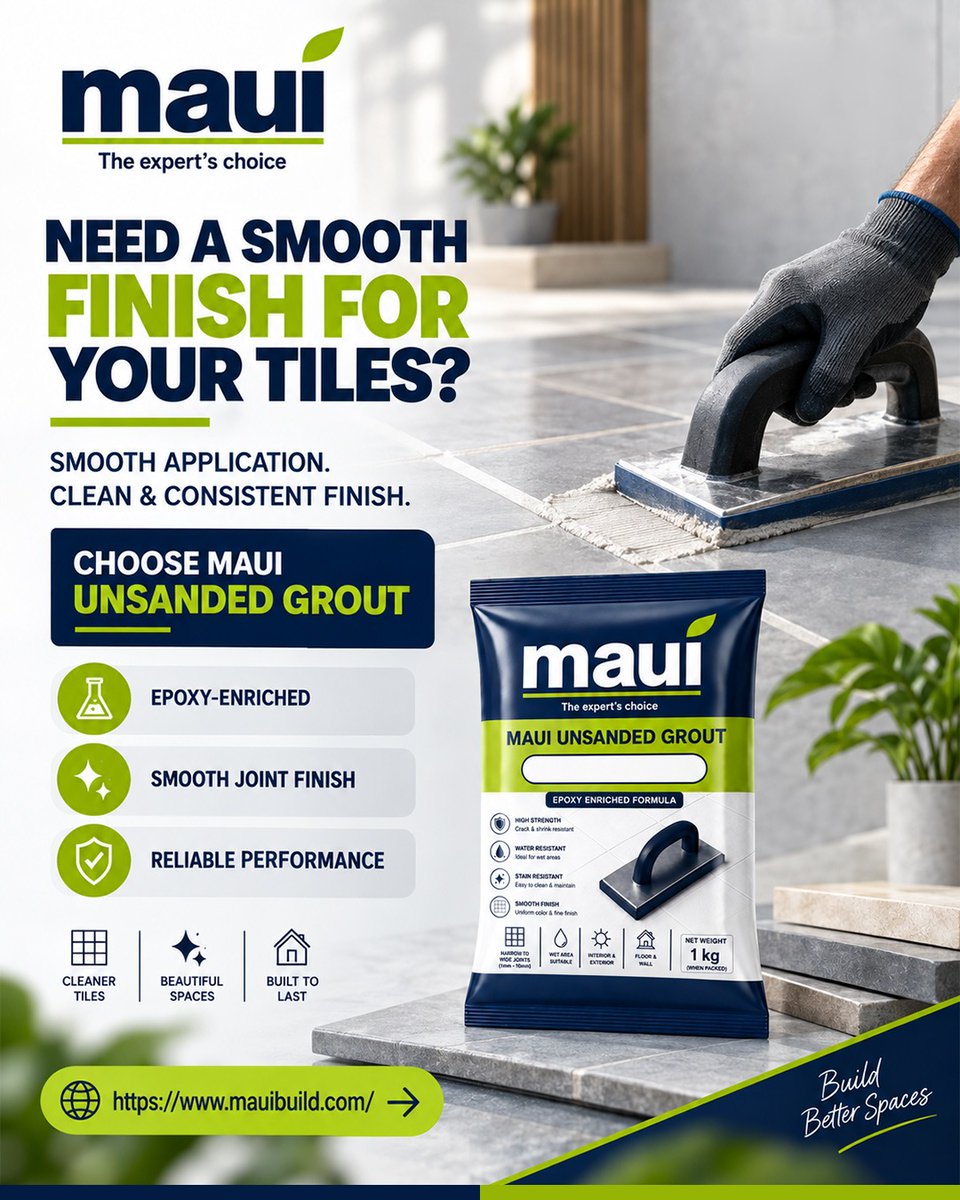 Mauibuild's tweet photo. Need a smooth, clean &amp; consistent tile finish? Choose Maui Unsanded Grout for a durable, stain &amp; water-resistant finish.

Buy now: https://t.co/0F6NlFQbU1

#MauiBuild #UnsandedGrout #TileGrout #BuildBetterSpaces https://t.co/nNqNJtwdZo
